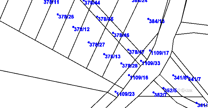 Parcela st. 378/13 v KÚ Klučenice, Katastrální mapa