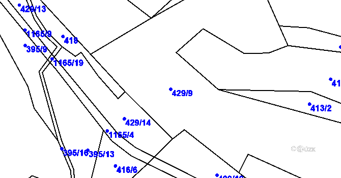 Parcela st. 429/9 v KÚ Klučenice, Katastrální mapa