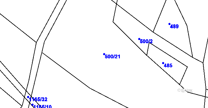 Parcela st. 500/21 v KÚ Klučenice, Katastrální mapa