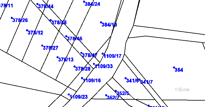 Parcela st. 1109/17 v KÚ Klučenice, Katastrální mapa