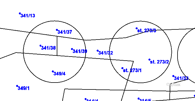 Parcela st. 341/32 v KÚ Klučenice, Katastrální mapa