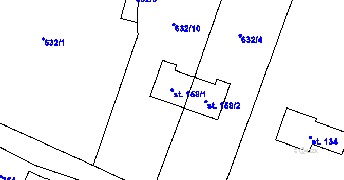 Parcela st. 158/1 v KÚ Klučenice, Katastrální mapa