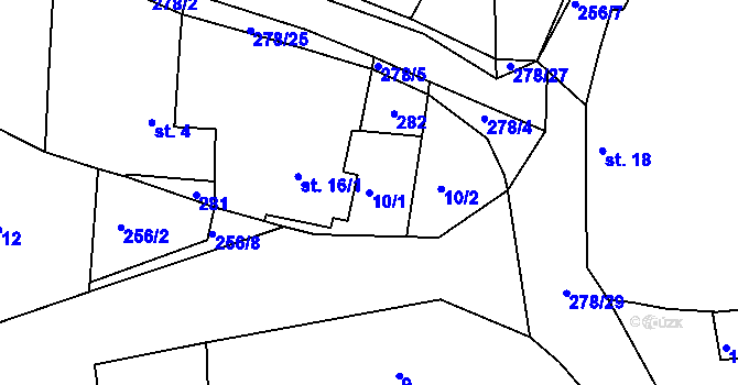 Parcela st. 10/1 v KÚ Planá u Klučenic, Katastrální mapa