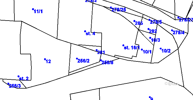 Parcela st. 281 v KÚ Planá u Klučenic, Katastrální mapa