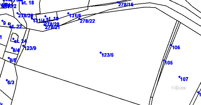 Parcela st. 123/5 v KÚ Planá u Klučenic, Katastrální mapa