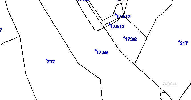 Parcela st. 173/9 v KÚ Planá u Klučenic, Katastrální mapa