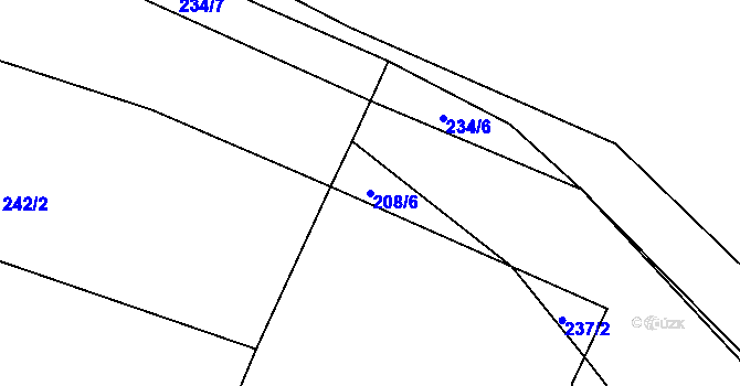 Parcela st. 208/6 v KÚ Planá u Klučenic, Katastrální mapa