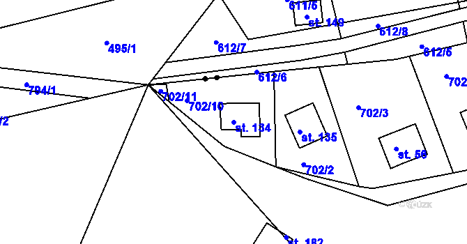 Parcela st. 134 v KÚ Voltýřov, Katastrální mapa