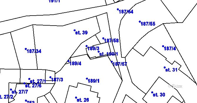Parcela st. 190/1 v KÚ Voltýřov, Katastrální mapa