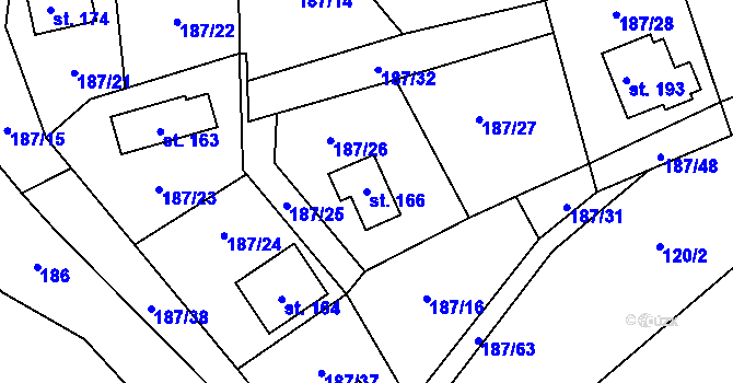 Parcela st. 166 v KÚ Voltýřov, Katastrální mapa