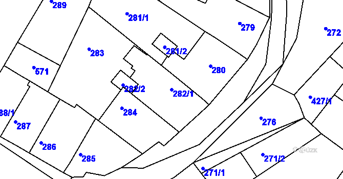 Parcela st. 282/1 v KÚ Klučov u Českého Brodu, Katastrální mapa