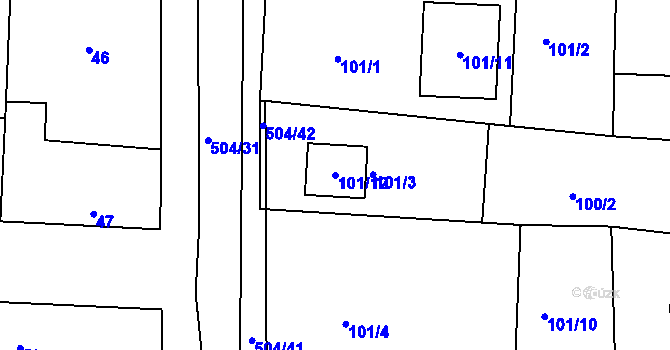 Parcela st. 101/12 v KÚ Klučov u Českého Brodu, Katastrální mapa
