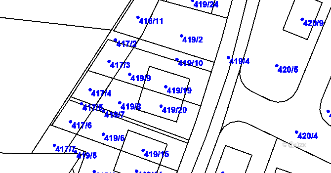 Parcela st. 419/19 v KÚ Klučov u Českého Brodu, Katastrální mapa