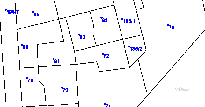 Parcela st. 72 v KÚ Lstiboř, Katastrální mapa