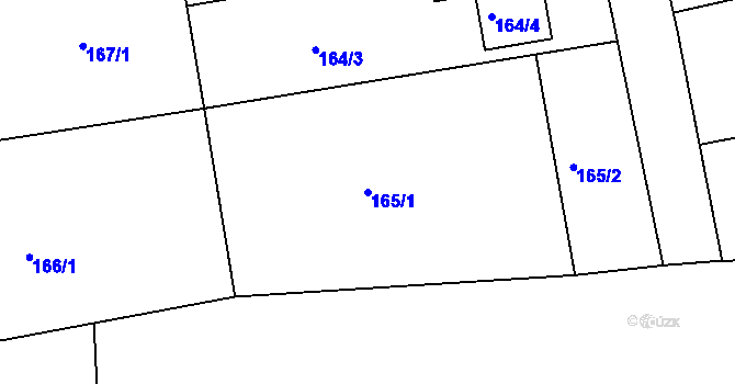 Parcela st. 165/1 v KÚ Lstiboř, Katastrální mapa