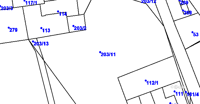 Parcela st. 203/11 v KÚ Lstiboř, Katastrální mapa