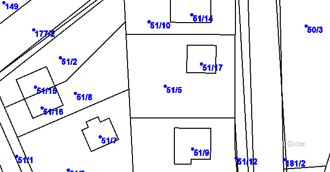 Parcela st. 51/5 v KÚ Lstiboř, Katastrální mapa