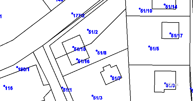 Parcela st. 51/8 v KÚ Lstiboř, Katastrální mapa