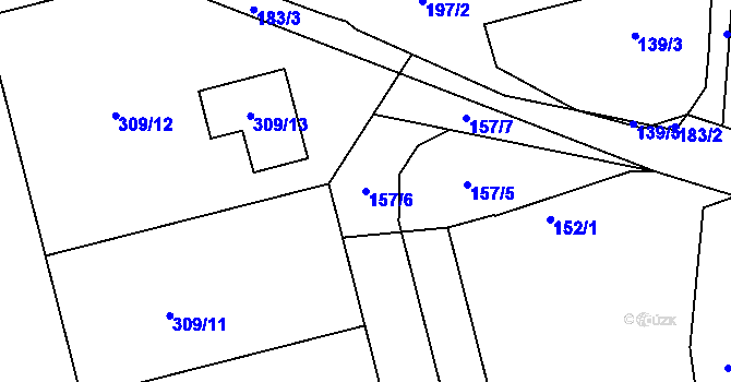Parcela st. 157/6 v KÚ Lstiboř, Katastrální mapa