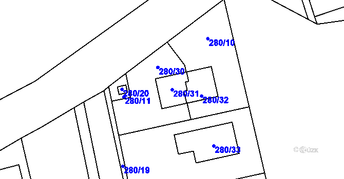 Parcela st. 280/31 v KÚ Lstiboř, Katastrální mapa