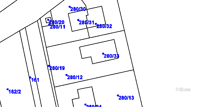 Parcela st. 280/33 v KÚ Lstiboř, Katastrální mapa