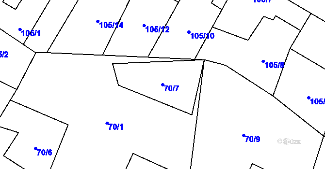 Parcela st. 70/7 v KÚ Klučov, Katastrální mapa