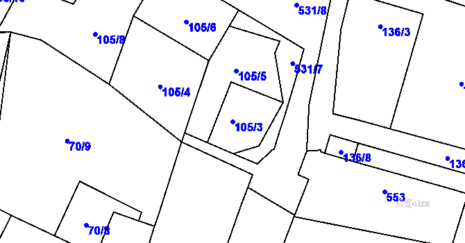 Parcela st. 105/3 v KÚ Klučov, Katastrální mapa