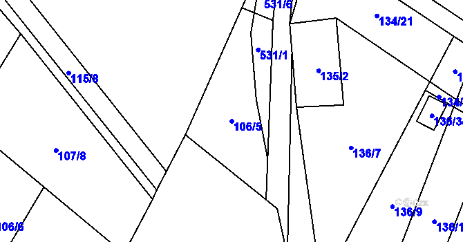 Parcela st. 106/5 v KÚ Klučov, Katastrální mapa