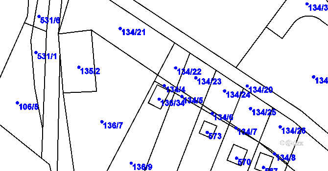 Parcela st. 134/4 v KÚ Klučov, Katastrální mapa