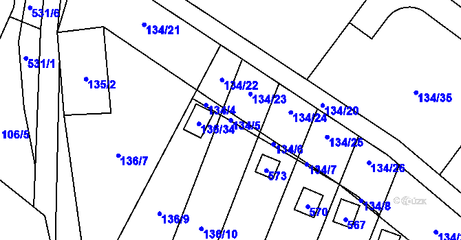 Parcela st. 134/5 v KÚ Klučov, Katastrální mapa