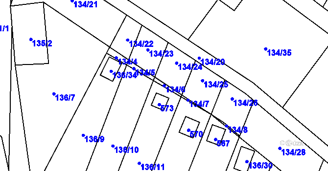 Parcela st. 134/6 v KÚ Klučov, Katastrální mapa