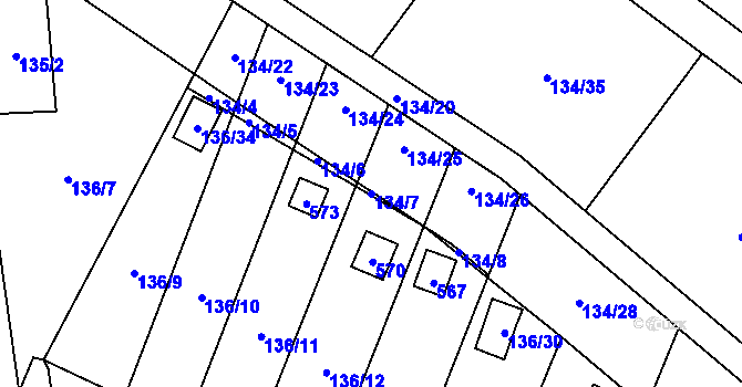 Parcela st. 134/7 v KÚ Klučov, Katastrální mapa