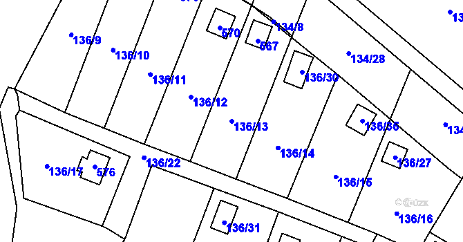 Parcela st. 136/13 v KÚ Klučov, Katastrální mapa