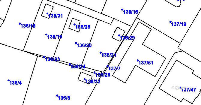 Parcela st. 136/21 v KÚ Klučov, Katastrální mapa