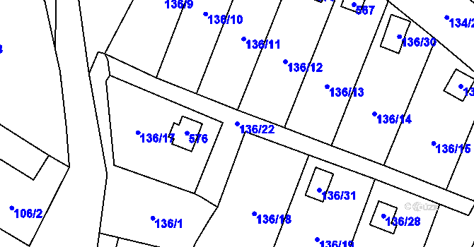 Parcela st. 136/22 v KÚ Klučov, Katastrální mapa