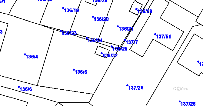 Parcela st. 136/32 v KÚ Klučov, Katastrální mapa