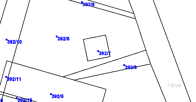 Parcela st. 392/7 v KÚ Klučov, Katastrální mapa