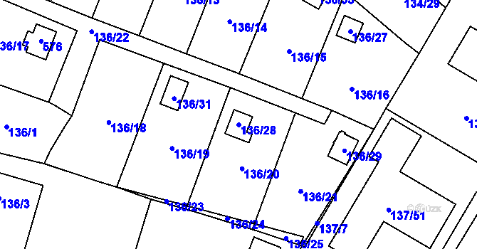 Parcela st. 136/28 v KÚ Klučov, Katastrální mapa