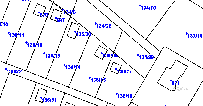 Parcela st. 136/35 v KÚ Klučov, Katastrální mapa