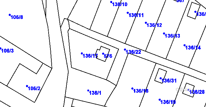 Parcela st. 576 v KÚ Klučov, Katastrální mapa