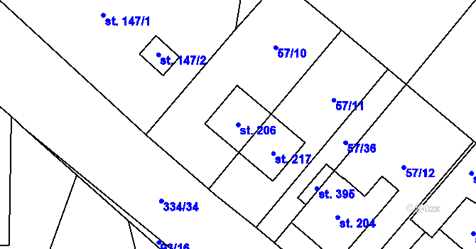 Parcela st. 206 v KÚ Kluk, Katastrální mapa