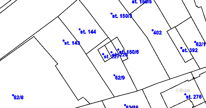 Parcela st. 227 v KÚ Kluk, Katastrální mapa