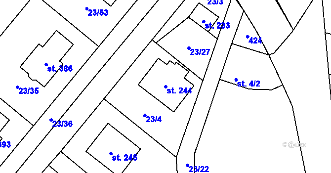 Parcela st. 244 v KÚ Kluk, Katastrální mapa