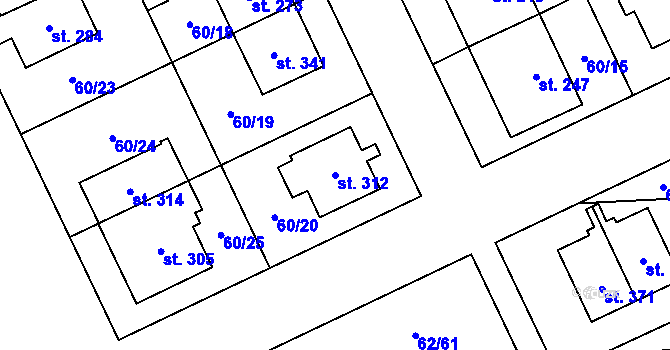 Parcela st. 312 v KÚ Kluk, Katastrální mapa