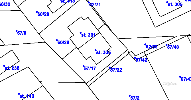 Parcela st. 335 v KÚ Kluk, Katastrální mapa
