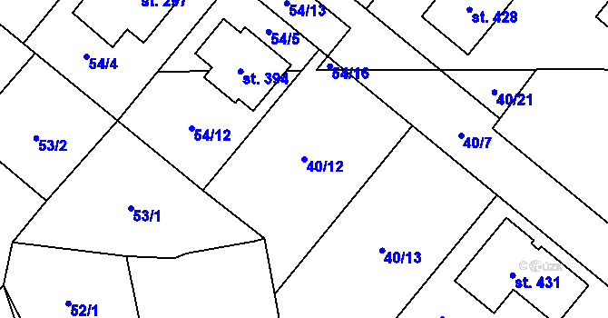 Parcela st. 40/12 v KÚ Kluk, Katastrální mapa