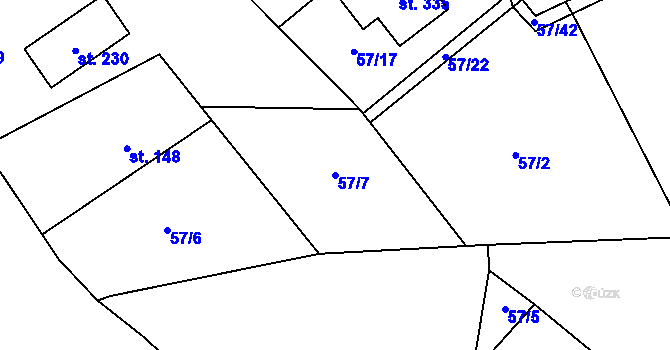 Parcela st. 57/7 v KÚ Kluk, Katastrální mapa
