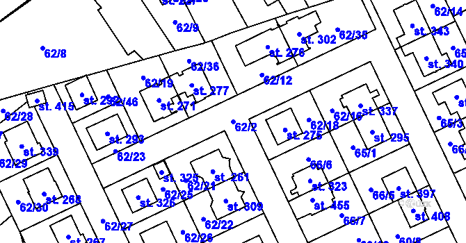 Parcela st. 62/2 v KÚ Kluk, Katastrální mapa