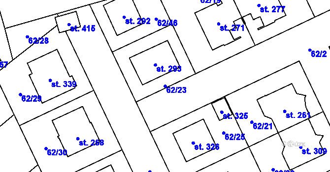 Parcela st. 62/23 v KÚ Kluk, Katastrální mapa