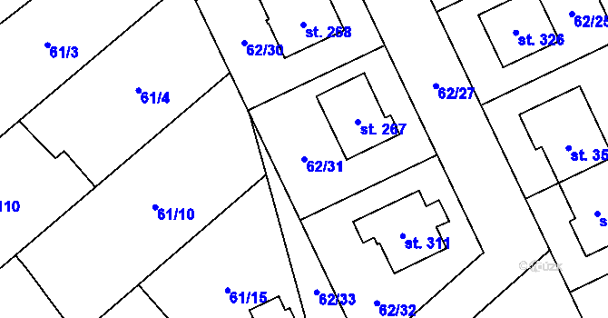 Parcela st. 62/31 v KÚ Kluk, Katastrální mapa
